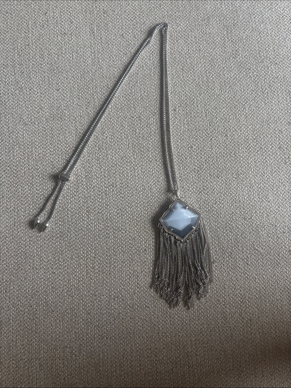 Kendra Scott Silver Fringe Pendant Necklace with Light Blue Stone